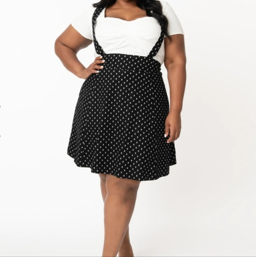 Unique Vintage Black and White Polka Dot Skater Skirt